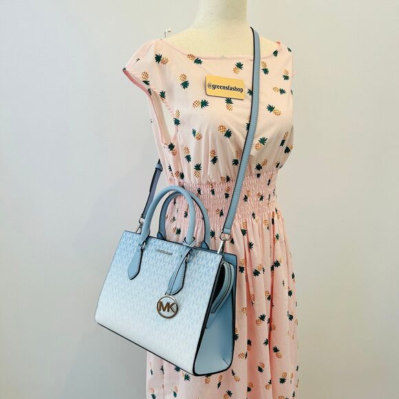 Michael Kors Purse Sheila Medium Ombré Signature Logo Satchel LT Sky - Picture 10 of 10